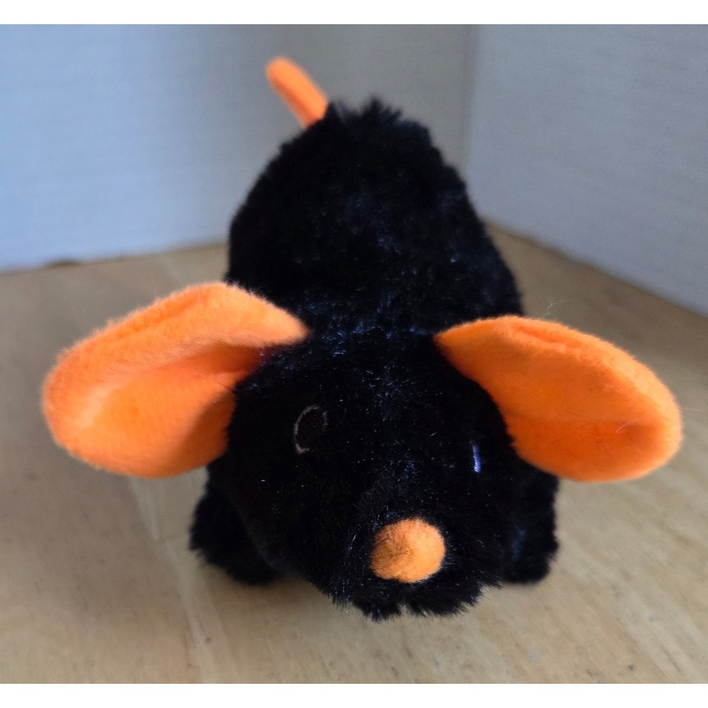 Kellytoy Halloween Black Mouse Plush Stuffed Animal Orange Ears Nose Tail 2016